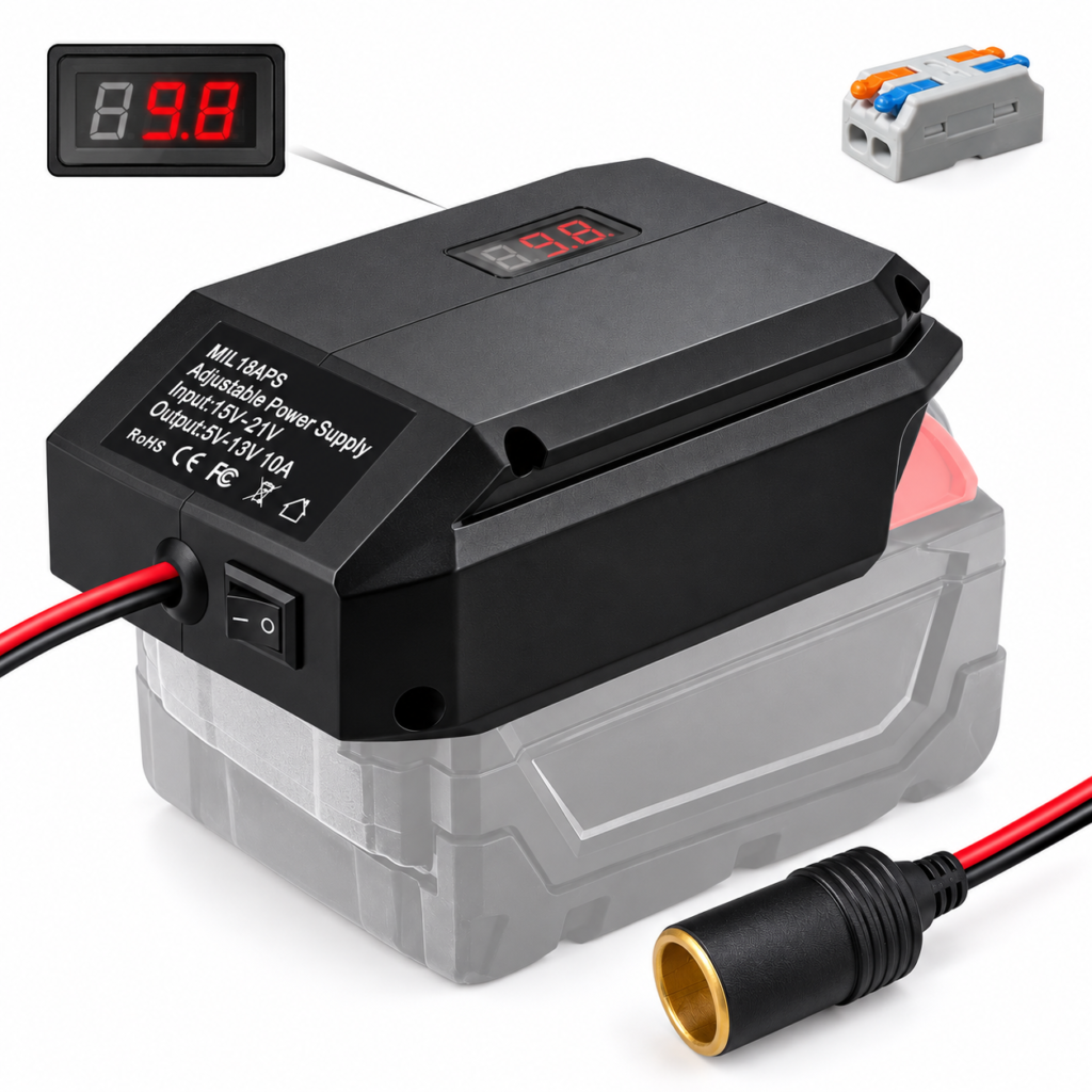 Cordless Battery Adjustable Power Supply 5V–13V | 10A | Makita, Milwaukee, DeWalt & More